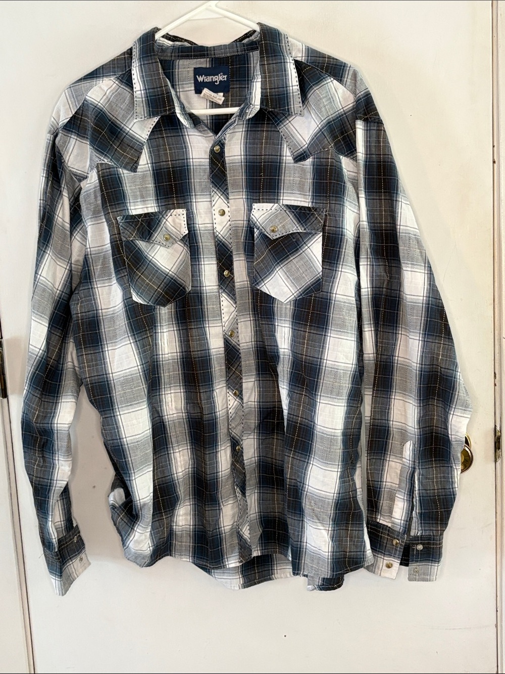 Wrangler navy white plaid long sleeve button down western shirt Size XXL